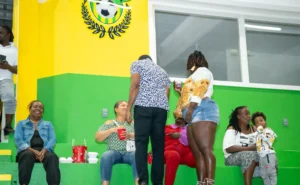 PM Terrance Drew meeting with fathers during soccer match at Conaree Stadium in St. Kitts and Nevis