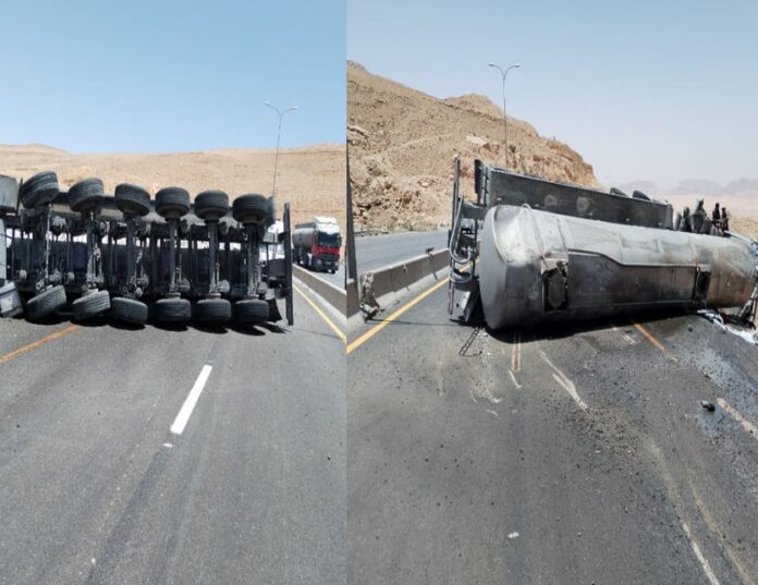 Jordan: Cargo vehicle carrying phosphorous crashes in Al-Naqba; one injured