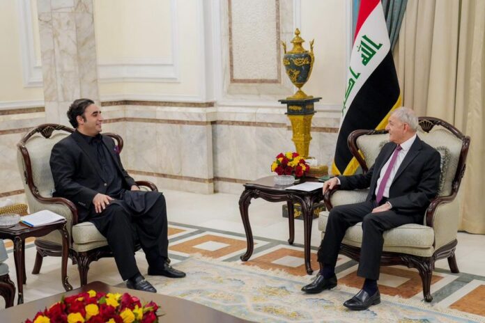 Iraqi Prez Abdul Latif Jamal Rashid receives Pakistani FM Bilawal Bhutto Zardari