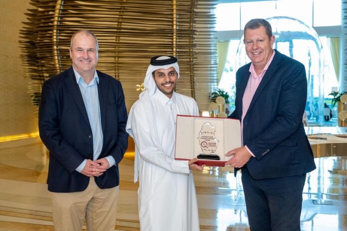 Sheikh Abdulaziz bin Saud Al-Thani who is current chariman (QCC) qatar cricket committee met mr greg barkley ICC chairman who is on tour to Qatar right now . credit qatar cricket commitee