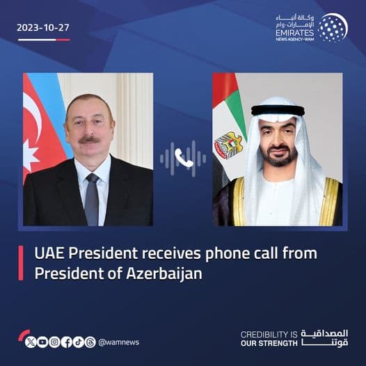 UAE: Sheikh Mohamed bin Zayed Al Nahyan talks to President of Azerbaijan credit: facebook