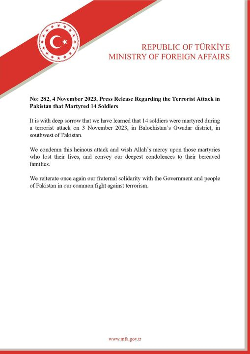 Turkey condemns terrorist attack in Pakistan credit: facebook