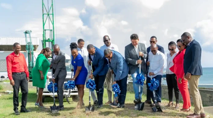 Photograph of PM Drew and other officials at the ground-breaking ceremony