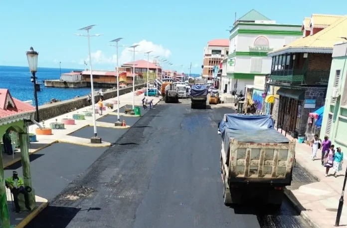 Photograph from progressing rehabilitation work of Dame Eugenia Charles Boulevard, Dominica