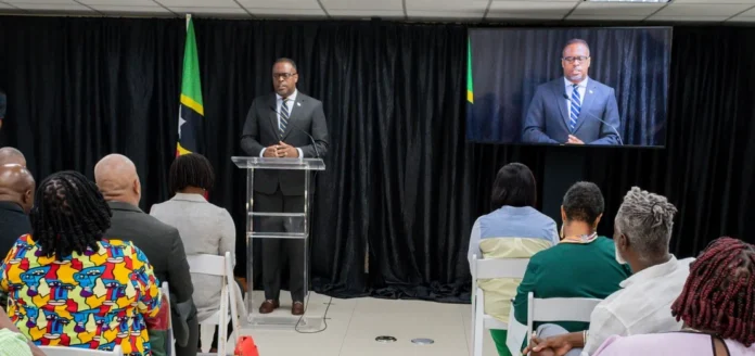 Premier Mark Brantley during the National Consultation discussion