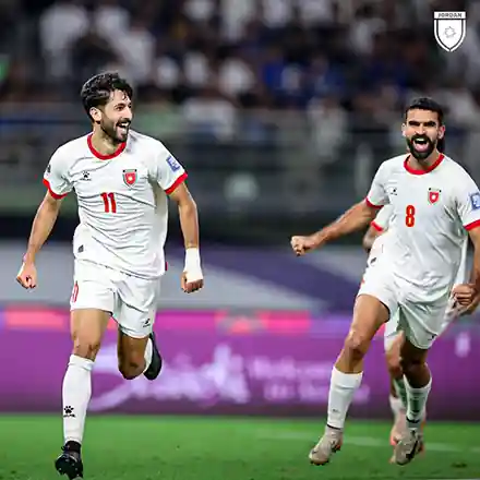 Yazan Al Nueimat celebrates the goal that he scored in 21st minutes of the match with Kuwait (Photo courtesy of Jordan Football Association)