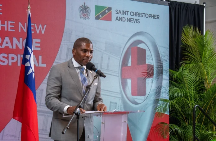 Prime Minister Dr. Terrance Drew while unveiling 3D design of new climate-smart JNF General Hospital in St. Kitts and Nevis