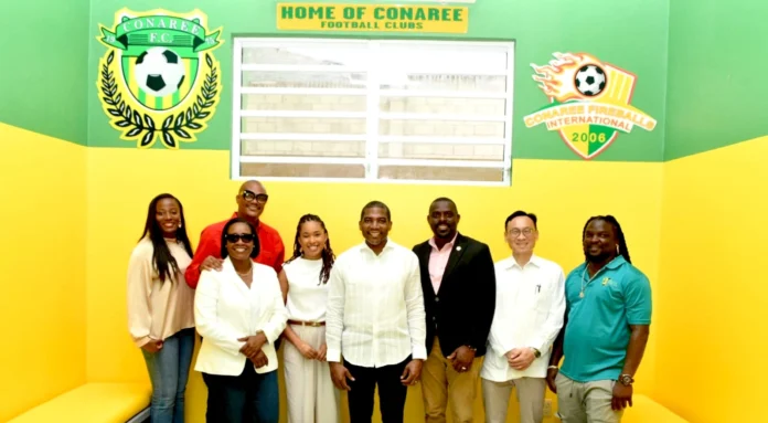 PM Drew with other Labour Party members at inauguration of Conaree Football Stadium in Conaree Village