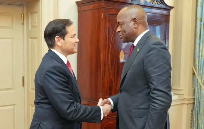 Prime Minister Roosevelt Skerrit (right) with US Secretary Marco Rubio (left) in Washington D.C.