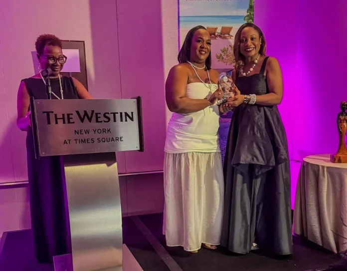 Tourism Minister of St. Kitts and Nevis Marsha T. Henderson while receiving the Award